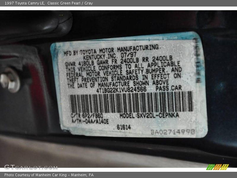 Classic Green Pearl / Gray 1997 Toyota Camry LE