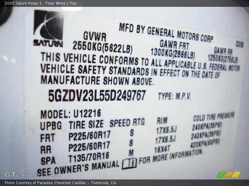 Polar White / Tan 2005 Saturn Relay 3