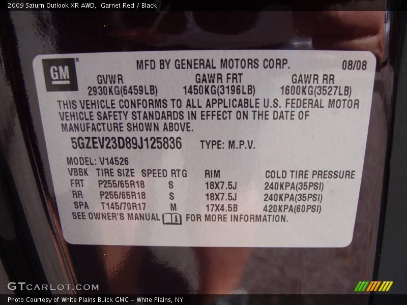 Garnet Red / Black 2009 Saturn Outlook XR AWD