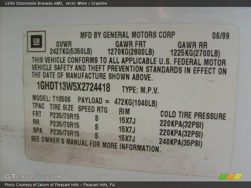 Arctic White / Graphite 1999 Oldsmobile Bravada AWD