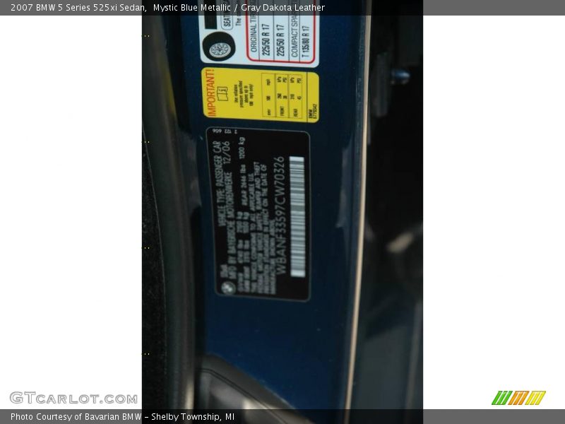 Mystic Blue Metallic / Gray Dakota Leather 2007 BMW 5 Series 525xi Sedan