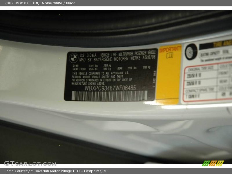 Alpine White / Black 2007 BMW X3 3.0si