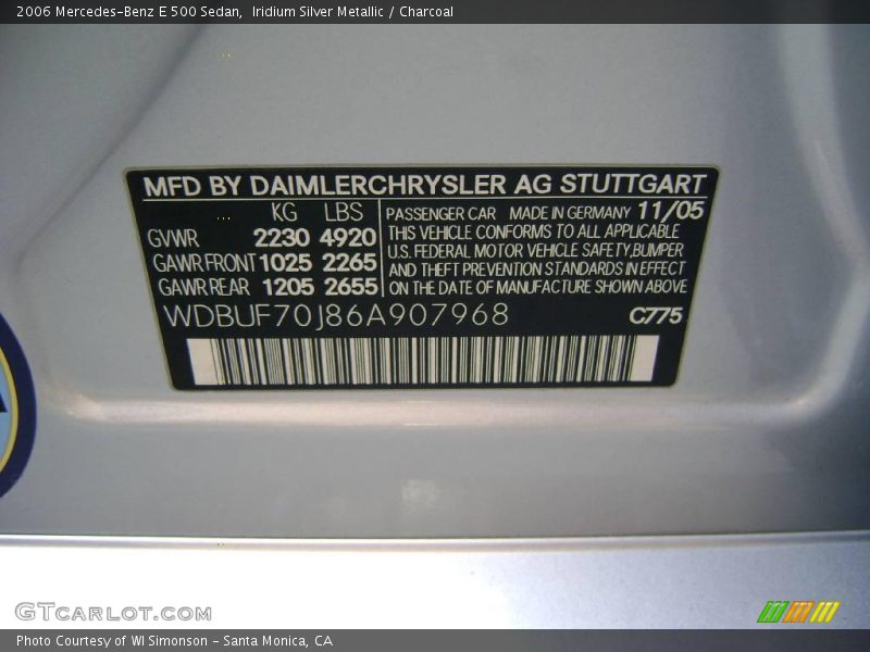 Iridium Silver Metallic / Charcoal 2006 Mercedes-Benz E 500 Sedan
