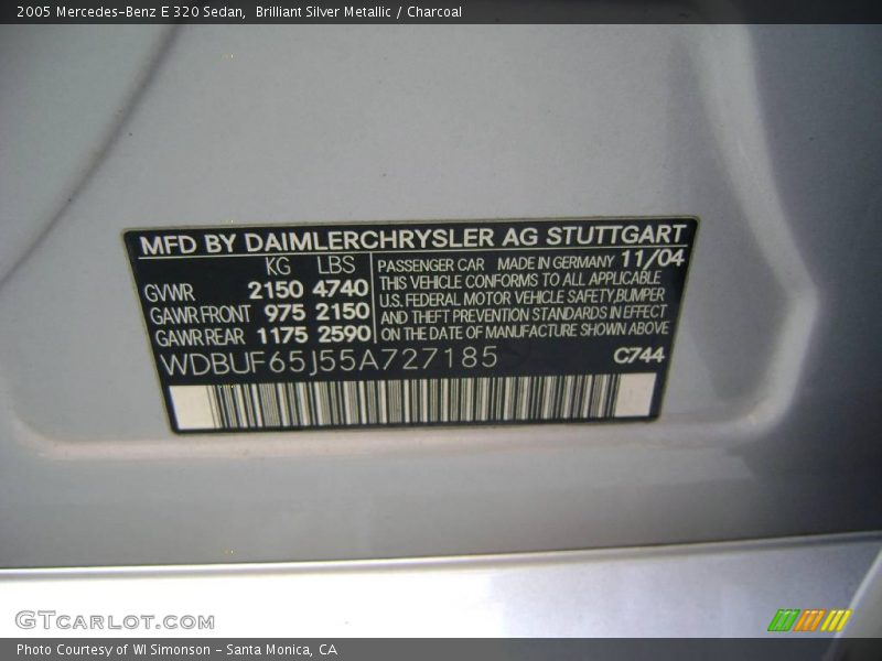Brilliant Silver Metallic / Charcoal 2005 Mercedes-Benz E 320 Sedan