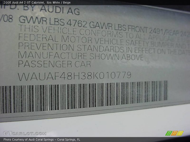 Ibis White / Beige 2008 Audi A4 2.0T Cabriolet