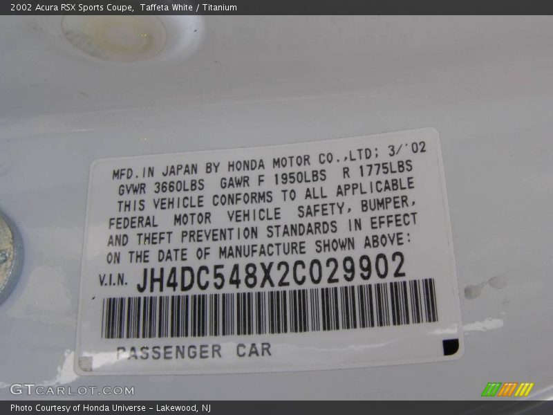 Taffeta White / Titanium 2002 Acura RSX Sports Coupe