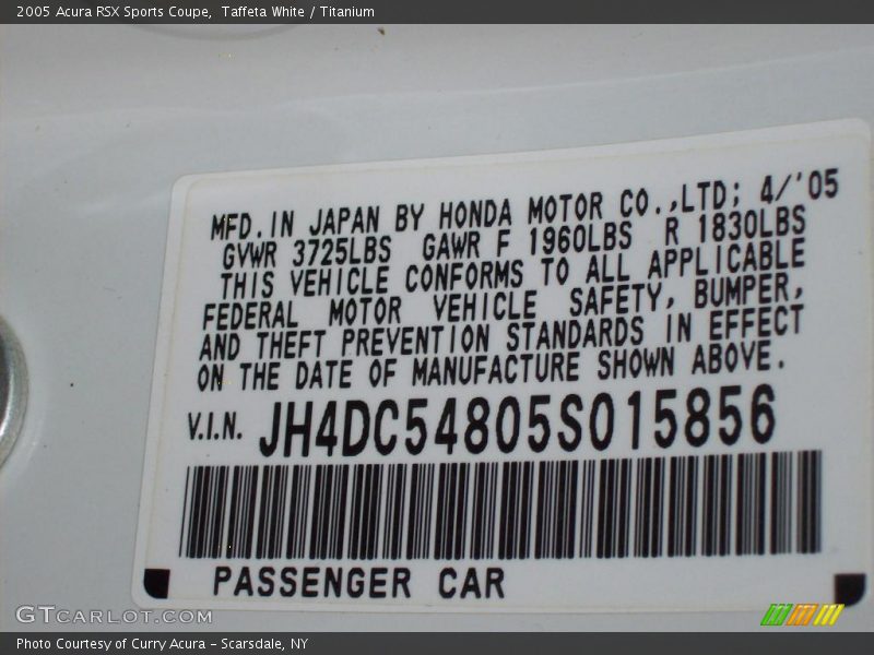 Taffeta White / Titanium 2005 Acura RSX Sports Coupe