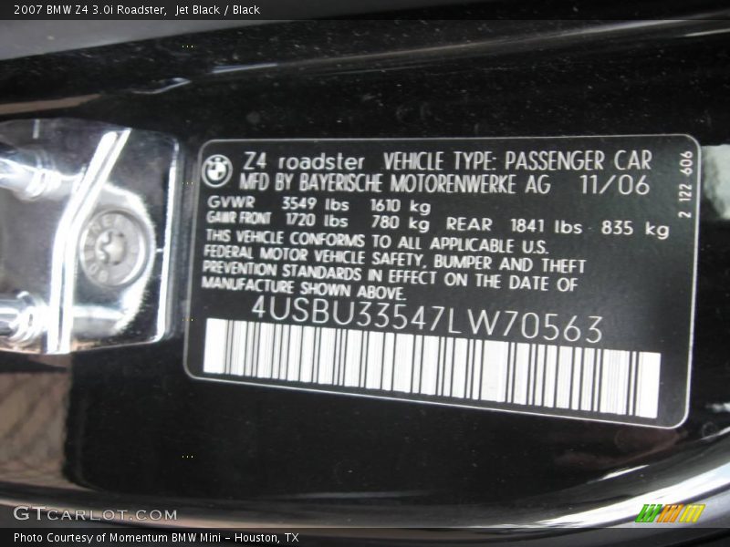 Jet Black / Black 2007 BMW Z4 3.0i Roadster