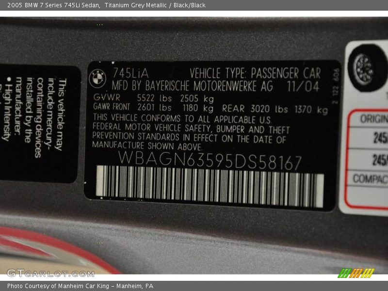Titanium Grey Metallic / Black/Black 2005 BMW 7 Series 745Li Sedan