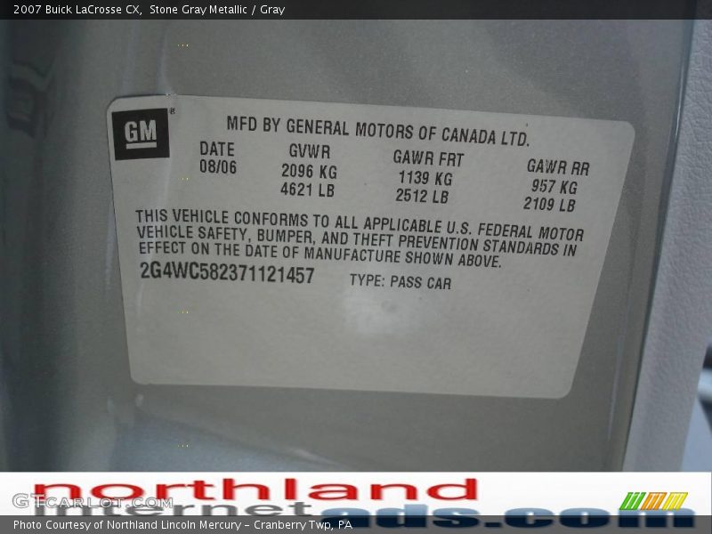Stone Gray Metallic / Gray 2007 Buick LaCrosse CX