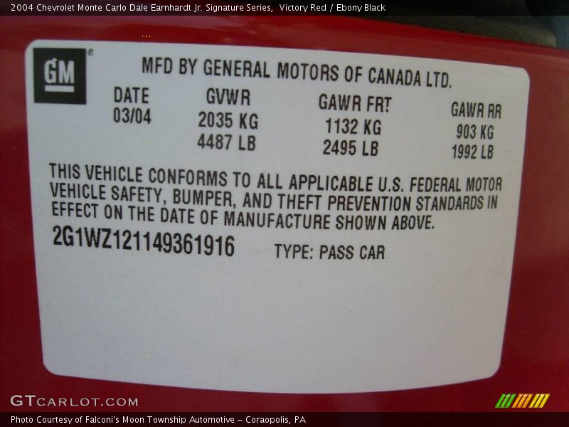 Victory Red / Ebony Black 2004 Chevrolet Monte Carlo Dale Earnhardt Jr. Signature Series