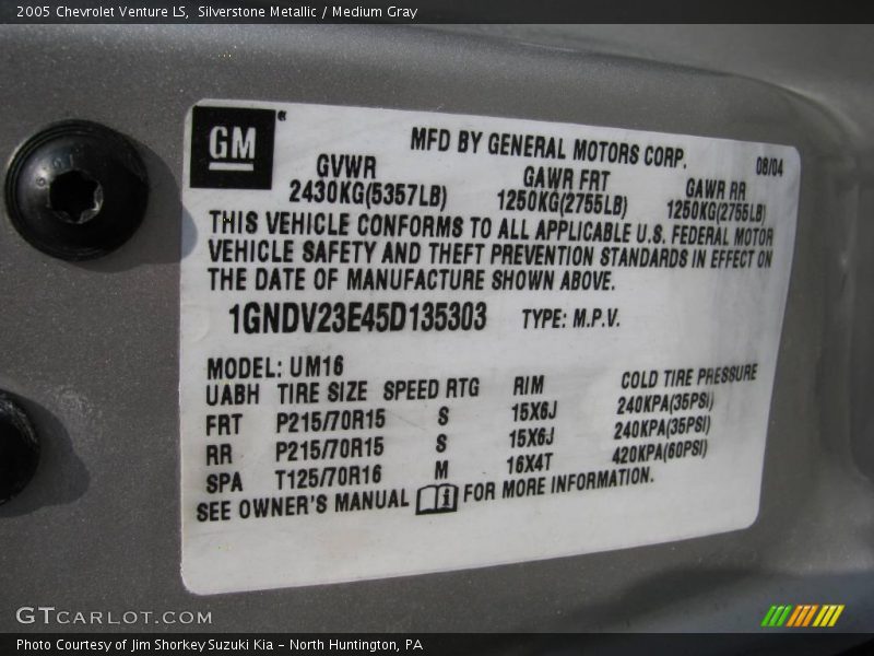 Silverstone Metallic / Medium Gray 2005 Chevrolet Venture LS