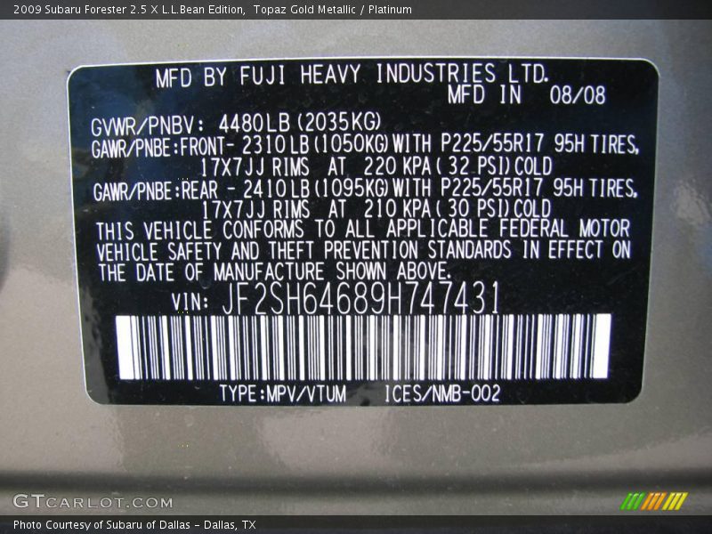 Topaz Gold Metallic / Platinum 2009 Subaru Forester 2.5 X L.L.Bean Edition