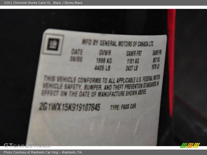 Black / Ebony Black 2001 Chevrolet Monte Carlo SS