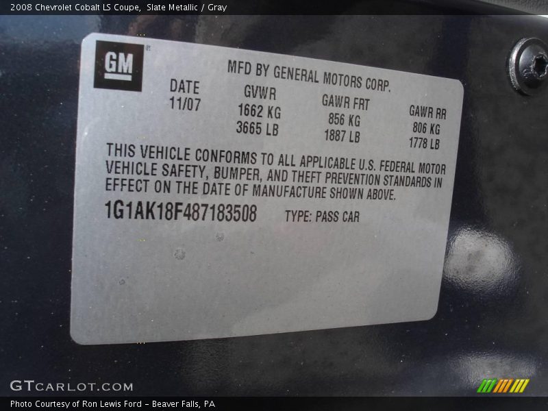 Slate Metallic / Gray 2008 Chevrolet Cobalt LS Coupe