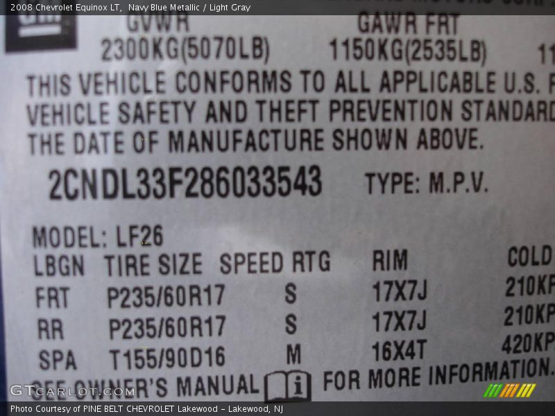Navy Blue Metallic / Light Gray 2008 Chevrolet Equinox LT
