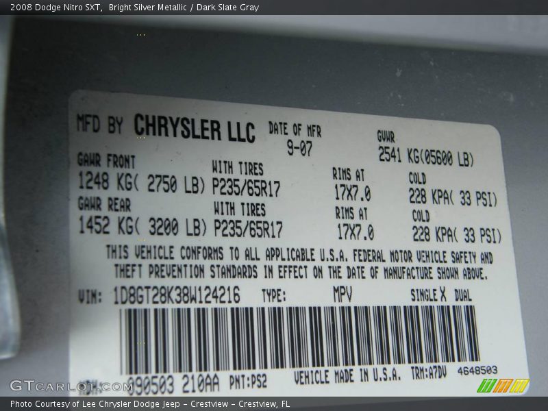 Bright Silver Metallic / Dark Slate Gray 2008 Dodge Nitro SXT