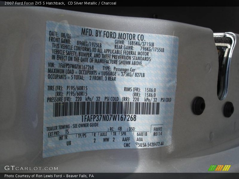 CD Silver Metallic / Charcoal 2007 Ford Focus ZX5 S Hatchback
