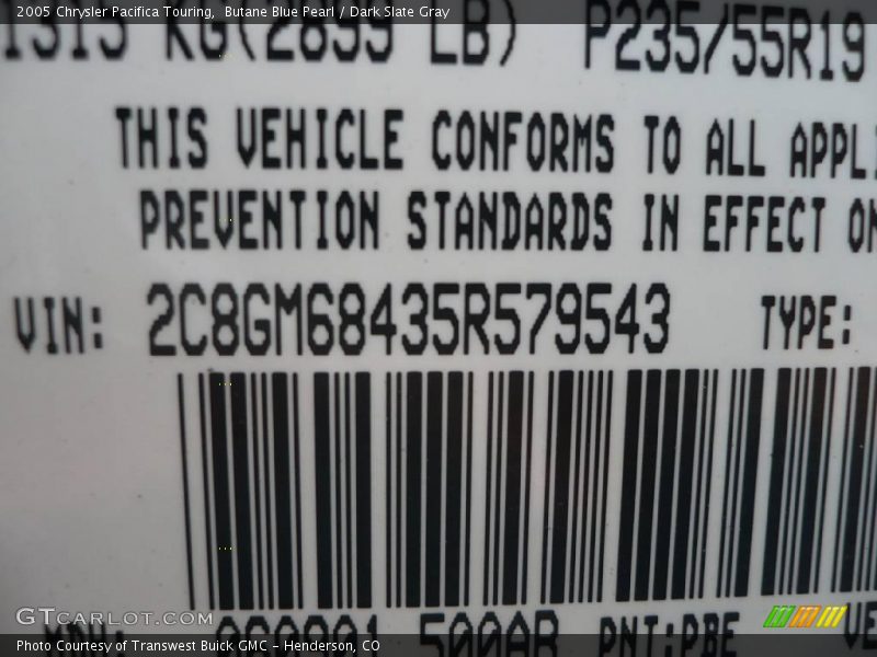 Butane Blue Pearl / Dark Slate Gray 2005 Chrysler Pacifica Touring