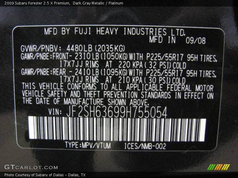 Dark Gray Metallic / Platinum 2009 Subaru Forester 2.5 X Premium