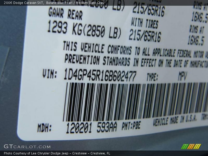 Butane Blue Pearl / Medium Slate Gray 2006 Dodge Caravan SXT