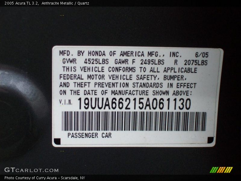 Anthracite Metallic / Quartz 2005 Acura TL 3.2