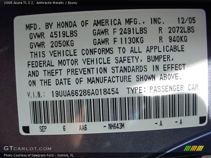 Anthracite Metallic / Ebony 2006 Acura TL 3.2