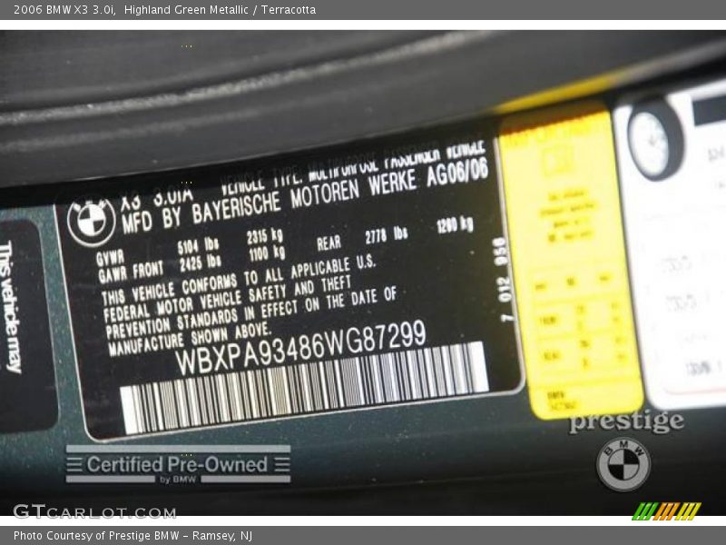 Highland Green Metallic / Terracotta 2006 BMW X3 3.0i