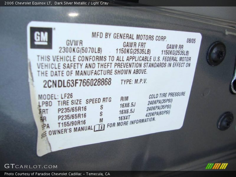 Dark Silver Metallic / Light Gray 2006 Chevrolet Equinox LT