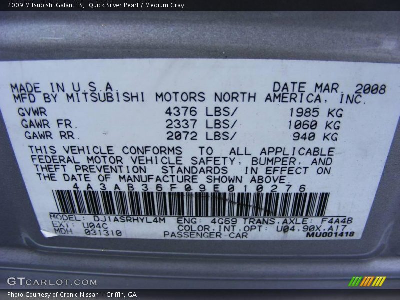 Quick Silver Pearl / Medium Gray 2009 Mitsubishi Galant ES