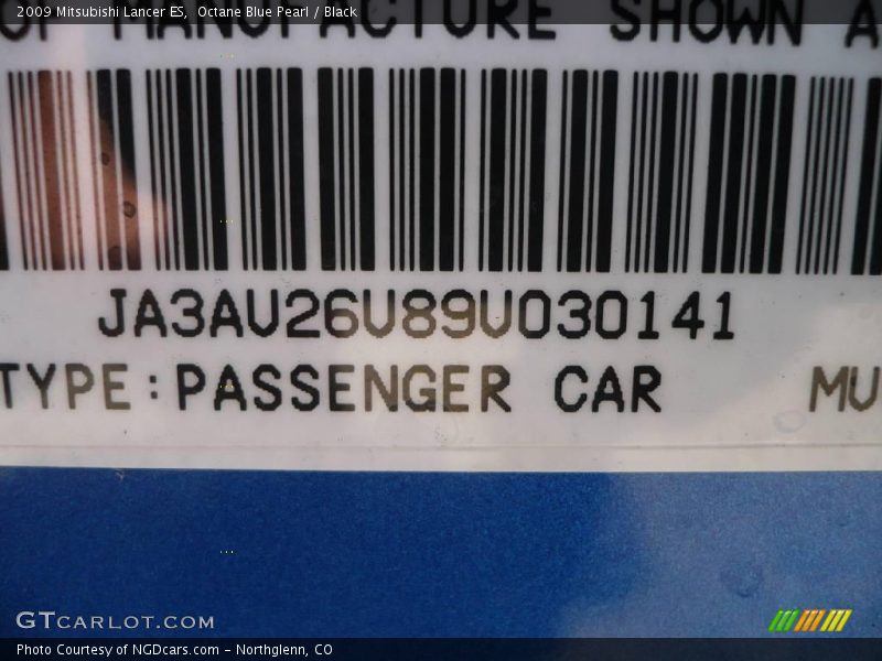 Octane Blue Pearl / Black 2009 Mitsubishi Lancer ES