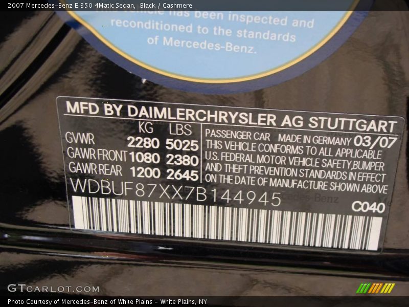 Black / Cashmere 2007 Mercedes-Benz E 350 4Matic Sedan
