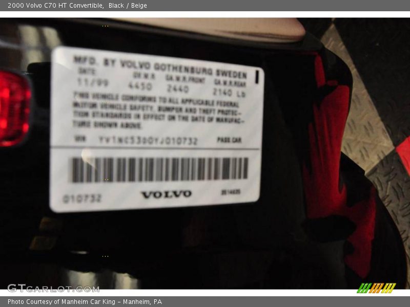 Black / Beige 2000 Volvo C70 HT Convertible