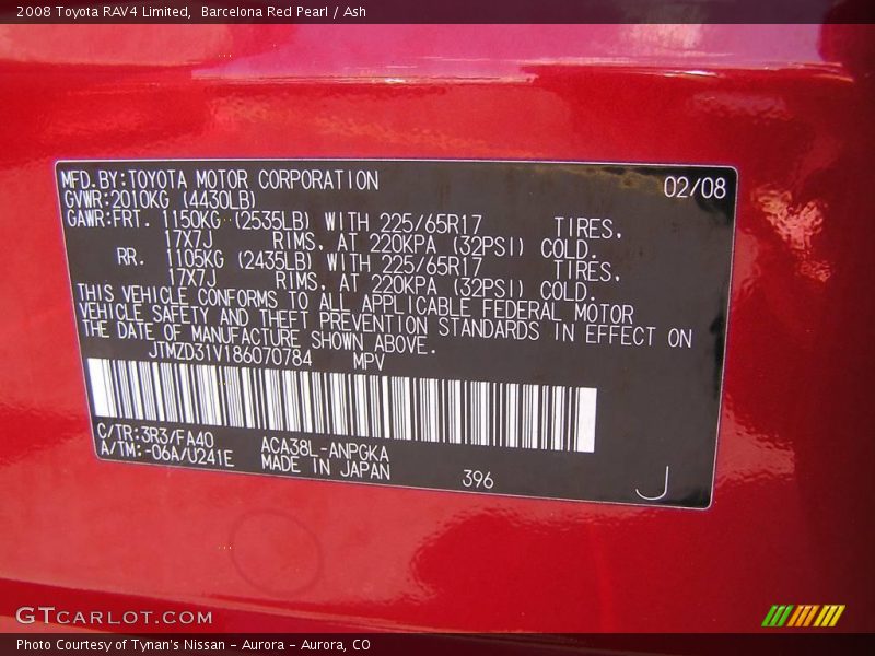 Barcelona Red Pearl / Ash 2008 Toyota RAV4 Limited