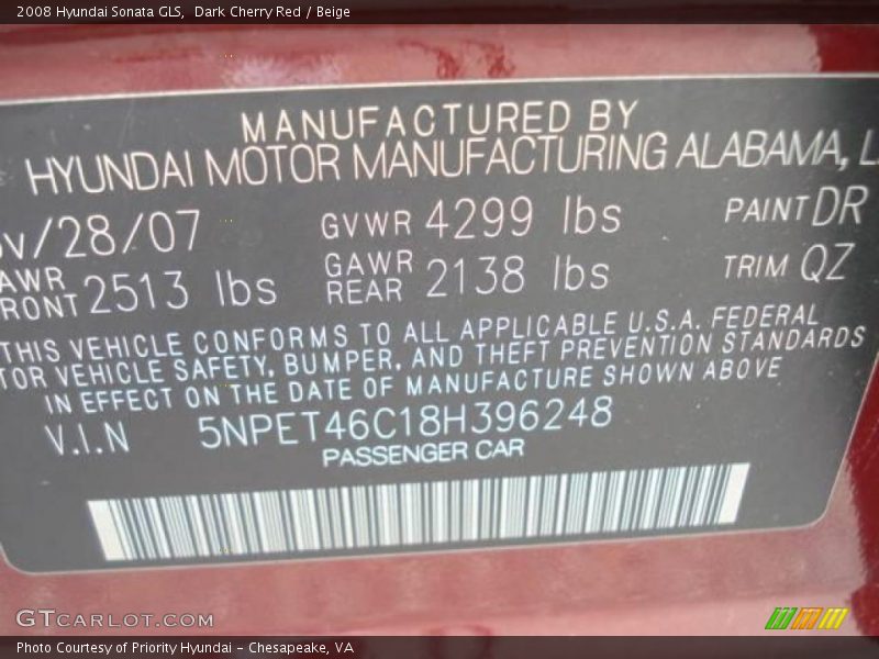 Dark Cherry Red / Beige 2008 Hyundai Sonata GLS