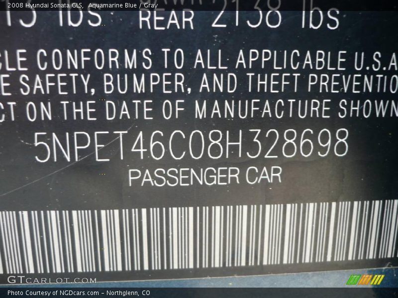 Aquamarine Blue / Gray 2008 Hyundai Sonata GLS