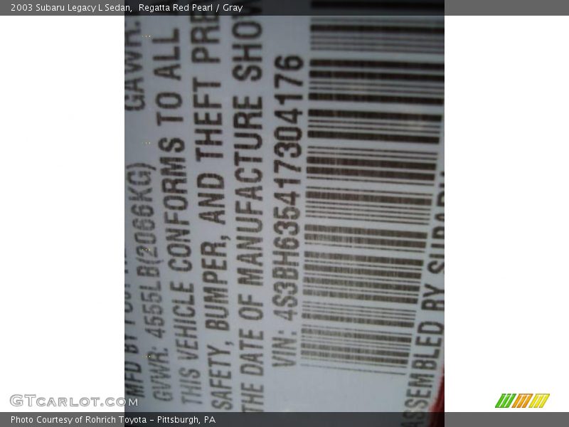 Regatta Red Pearl / Gray 2003 Subaru Legacy L Sedan
