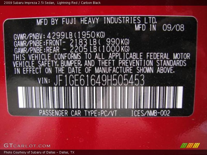 Lightning Red / Carbon Black 2009 Subaru Impreza 2.5i Sedan