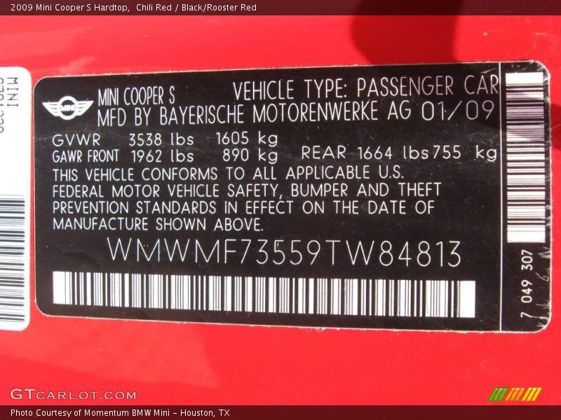 Chili Red / Black/Rooster Red 2009 Mini Cooper S Hardtop