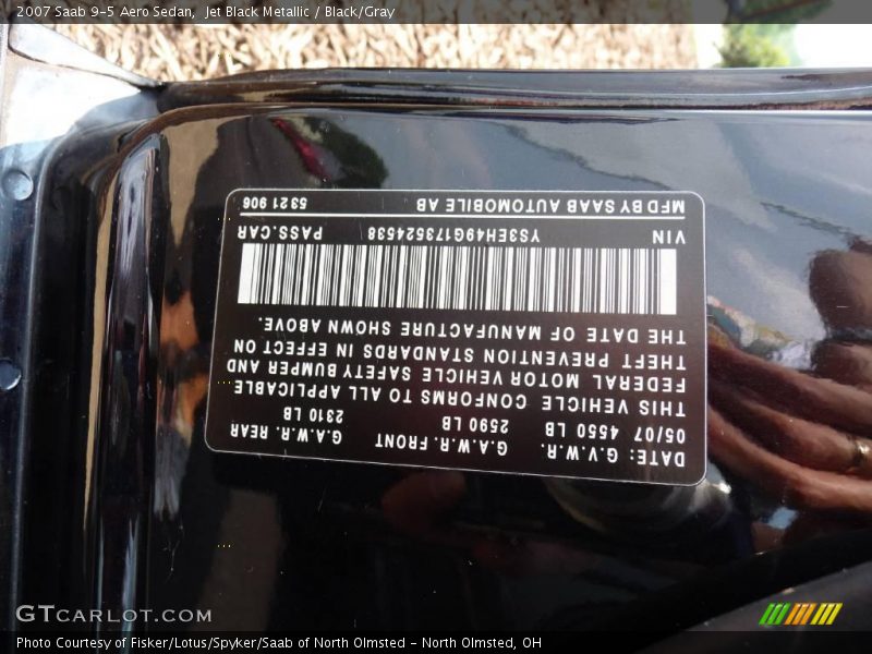 Jet Black Metallic / Black/Gray 2007 Saab 9-5 Aero Sedan
