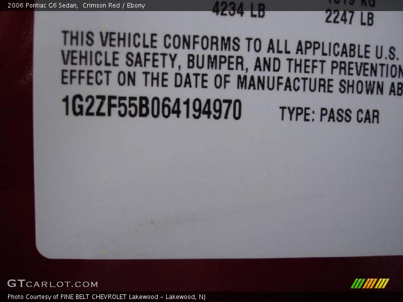 Crimson Red / Ebony 2006 Pontiac G6 Sedan