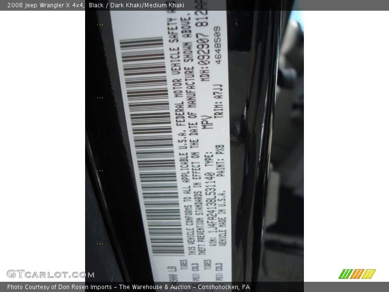 Black / Dark Khaki/Medium Khaki 2008 Jeep Wrangler X 4x4