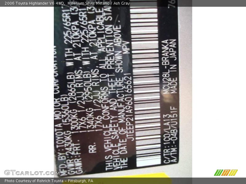 Millenium Silver Metallic / Ash Gray 2006 Toyota Highlander V6 4WD