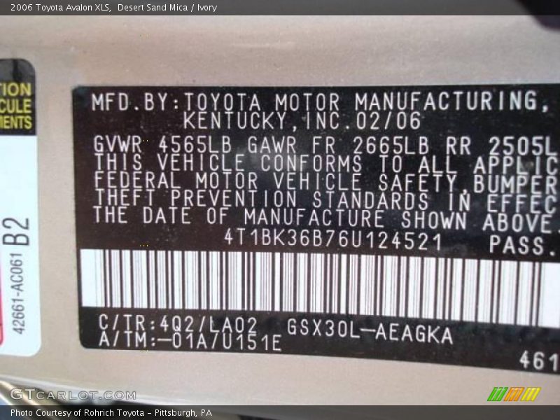 Desert Sand Mica / Ivory 2006 Toyota Avalon XLS