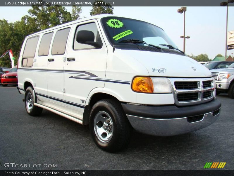 White / Blue 1998 Dodge Ram Van 1500 Passenger Conversion