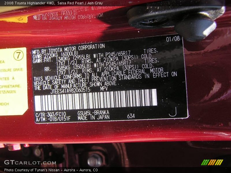 Salsa Red Pearl / Ash Gray 2008 Toyota Highlander 4WD