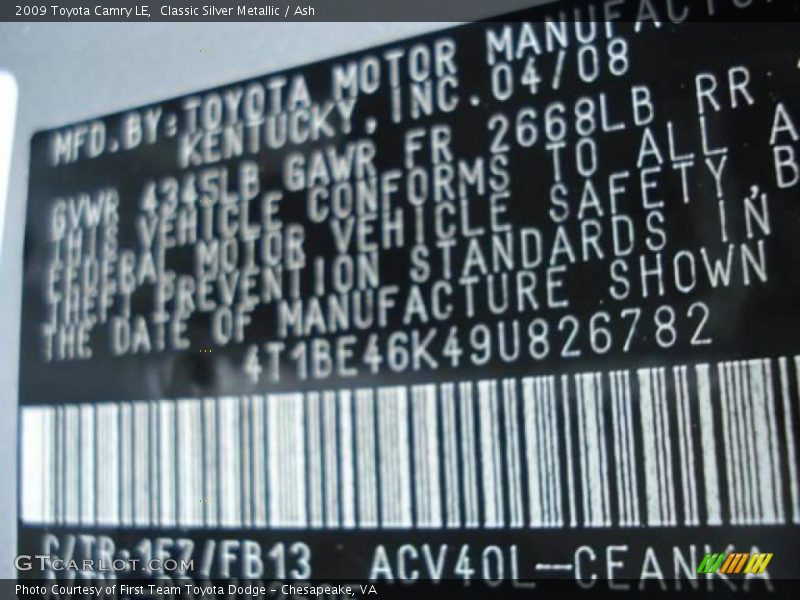 Classic Silver Metallic / Ash 2009 Toyota Camry LE
