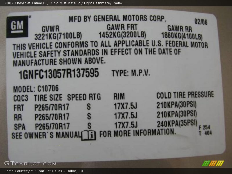 Gold Mist Metallic / Light Cashmere/Ebony 2007 Chevrolet Tahoe LT