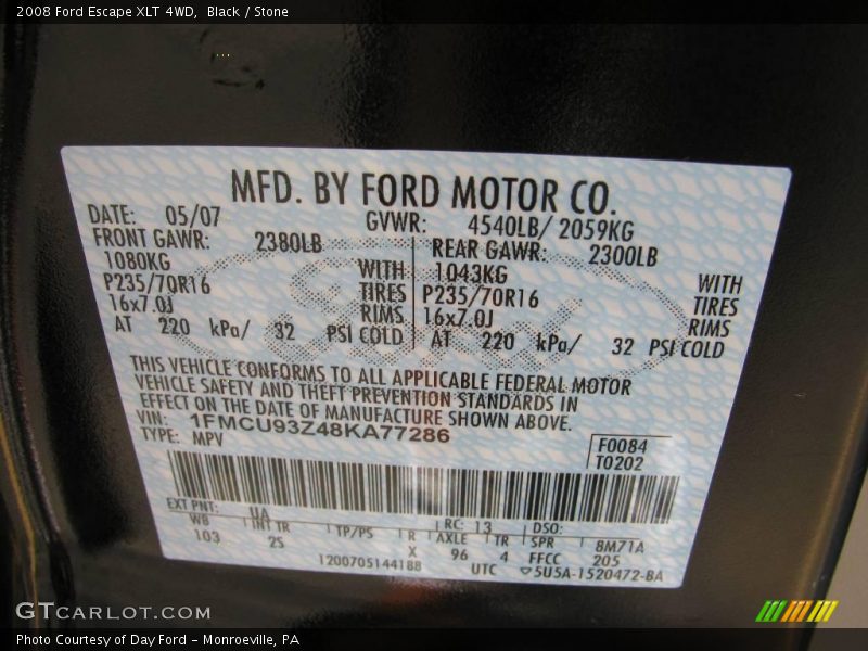 Black / Stone 2008 Ford Escape XLT 4WD