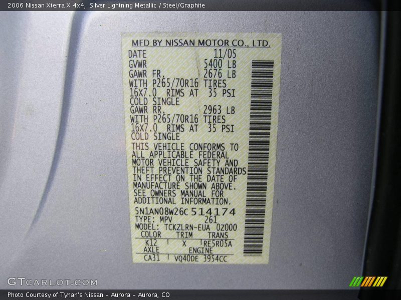 Silver Lightning Metallic / Steel/Graphite 2006 Nissan Xterra X 4x4